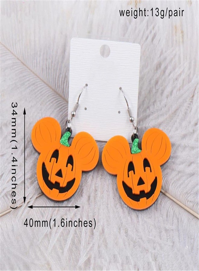 WCRAZYE Halloween Earrings Acrylic Skull Dangle Earrings for Women Halloween Pumpkin Earrings Spirit Earrings Cut Glitter Powder Cartoon Funny Earring Halloween Cosplay Jewelry (Yellow Pumpkin) - Image 5